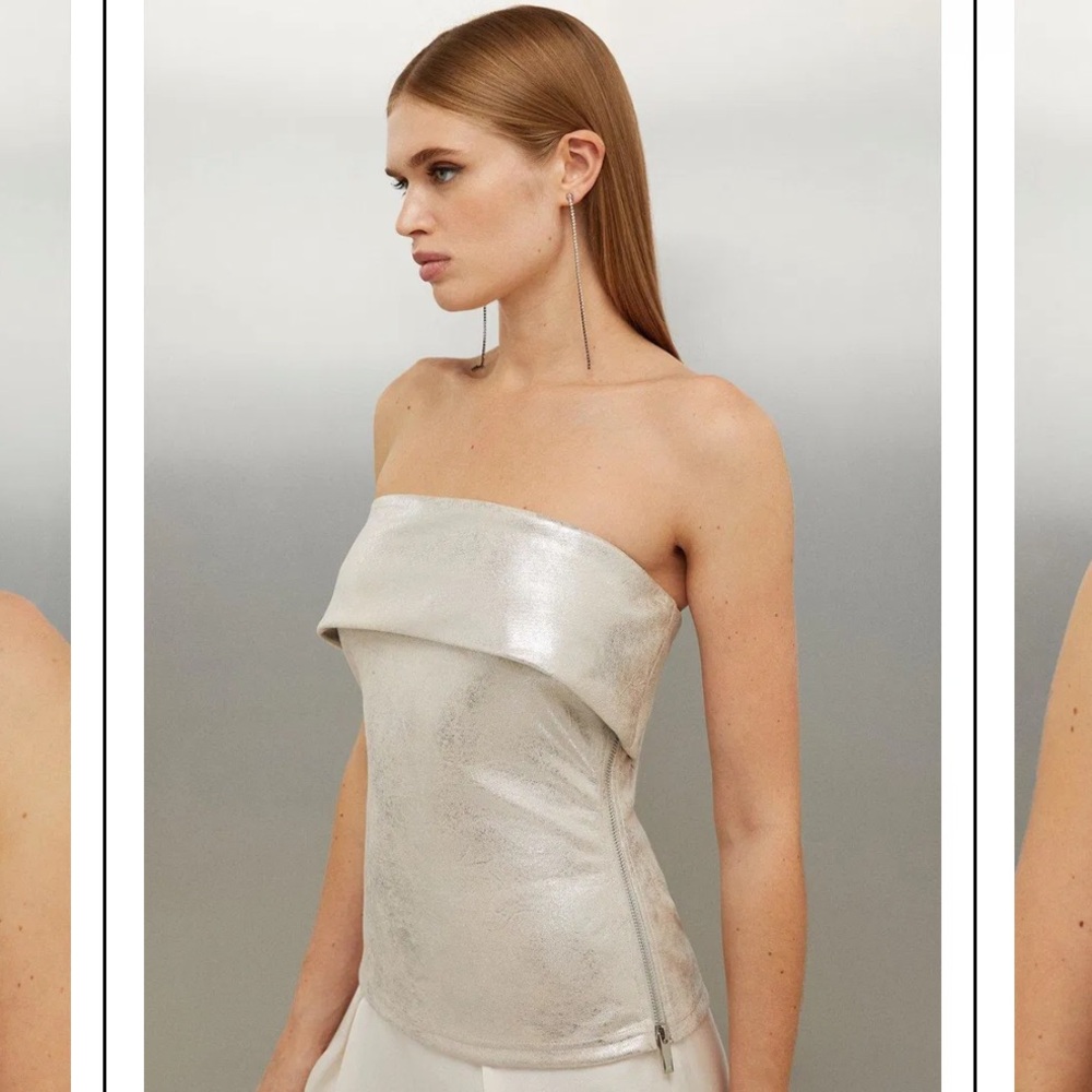 💥💥Clearance!!💥💥 NWT Karen Millen Strapless Silver Metallic top